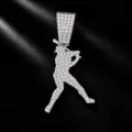 Uomo hip hop ghiacciato giocatore di baseball ciondolo collana strass argento gioiello - un solo ciondolo, senza catena / Argento