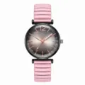 Modieus quartz horloge met zwarte ronde wijzerplaat en stijlvolle roze band voor dames. - Roze