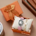 Damen quadratische Lederarmbanduhr und Stern Armband Mode Geschenke Set elegante Uhr - Rosa Set