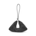 Bolso de noche triangular de pedrería negra, elegante cartera de cristal con detalles plateados. - Negro