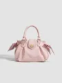 Borsa a mano rosa plissettata con serratura a cuore e fiocchi, elegante borsa da donna. - 27*13*17 / Rosa