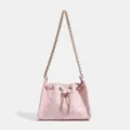 Borsa a spalla in pelle trapuntata rosa con catena hobo secchiello tote stile retro - Rosa