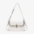 Borsa a tracolla trapuntata bianca con catena e chiusura in metallo G moda donna - Bianco