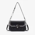Borsa a tracolla nera trapuntata con catena metallica e lucchetto elegante da donna. - Nero
