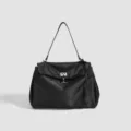 Stilosa borsa a tracolla nera in nylon per donna, design elegante con chiusura metallica. - Taglia L / Nero