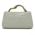 Elegante borsa a mano bianca con stampa coccodrillo e manico dorato di lusso, borsa da sera. - Bianco avorio