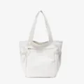 Borsa shopper in nylon bianco, grande borsa a spalla casual con tasca frontale e tasche laterali. - Bianco