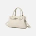 Borsa a mano in ecopelle bianca con stampa litchi, elegante borsa a tracolla da donna. - 27*14*16 / Bianco avorio