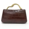 Bolso de mano marron con patron de cocodrilo y asa dorada elegante bolso de noche. - Tostado