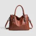 Borsa a mano retrò in pelle morbida, grande capacità borsa a tracolla e spalla da donna. - rosso mattone