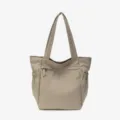 Borsa shopper casual in nylon da donna, grande borsa a tracolla pratica color kaki. - Kaki