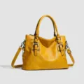 Borsa a mano vintage in morbida pelle gialla, grande shopper borsa a spalla versatile. - Giallo