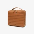 Borsa cosmetica a righe marroni, organizer da viaggio portatile con comoda doppia cerniera. - Albicocca