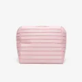 Rosa borsa cosmetica plissettata grande capacità custodia da viaggio impermeabile - righe orizzontali / Pink Striped