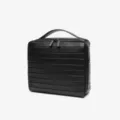 Borsa cosmetica a righe nera, elegante borsa da toilette portatile da viaggio con zip. - Nero