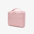 Borsa per trucco a righe rosa, custodia da viaggio portatile, elegante organizer per cosmetici. - Rosa