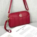 Borsa a tracolla in pelle PU rossa per donna, mini borsa per telefono con vari scomparti. - Rosso