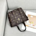 Borsa a Mano Monogram Vintage Marrone in Pelle PU Borsa a Tracolla da Donna Elegante Chic - Cerchio di Lettere NE