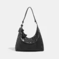 Borsa a tracolla intrecciata in pelle nera borsa da lavoro casual versatile sottoascellare - Nero