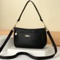 Borsa a tracolla da donna multistrato nera borsa casual sotto l'ascella in pelle PU - 1811 Nero