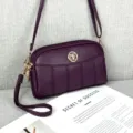 Borsa a tracolla da donna per cellulare in pelle PU viola con tasche multiple e zip - Viola scuro