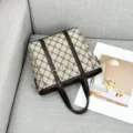 Borsa a mano vintage monogram donna, elegante borsa a tracolla con manici superiori. - Beige