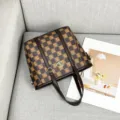 Borsa a mano retrò con monogramma, borsa a spalla a quadri versatile da donna, elegante shopper. - Plaid Caffè