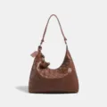 Borsa a Spalla in Pelle Intrecciata Marrone Chic Hobo Borsa Casual da Donna Elegante - Marrone