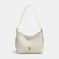 Borsa a spalla hobo in ecopelle bianco sporco da donna, elegante borsa sottobraccio con logo. - 24*9*19 / Bianco