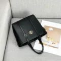 Sac à main noir en cuir PU, élégant cabas tendance avec détail de quincaillerie dorée. - Noir