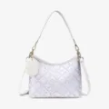 Borsa a spalla in broccato etnico bianco, elegante borsa a mano con motivo e cinturino. - Monogramma Geometrico