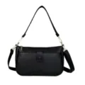 Black leather women's shoulder bag crossbody casual underarm bag with multi-layer pockets. - 6640 Black