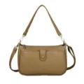 Brown PU leather women shoulder crossbody bag casual multi-pocket underarm handbag for daily use. - 6640 Khaki