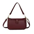 Elegant burgundy leather women's shoulder bag, multi-layer crossbody underarm leisure bag. - 6640 Wine Red