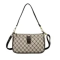 Women shoulder crossbody bag stylish monogram PU leather casual armpit handbag new fashion - 6640 Beige