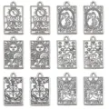 Set of 12 antique silver tarot card pendants charms for DIY jewelry making and necklace crafts. - Mixed Tarot Style (SN1857) / 12 Pieces/Pack / Antique Silver