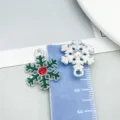 Colgante dije de copo de nieve de Navidad de aleación con diamantes de imitación para joyería DIY - Copo de Nieve Plata Brillante Esmaltado Verde (14312)