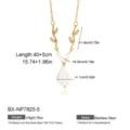 Elegant 18K PVD gold plated stainless steel baroque pearl branch necklace with crystal details. - Style 5