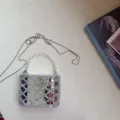 Acryl strass spiegel handtas met kralen handvat en ketting schoudertas voor dames mode. - 12.5*6.5*9 / Zilver
