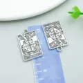 Antique silver alloy tarot card charms, double-sided Wheel of Fortune pendant for DIY jewelry making. - Wheel of Fortune Tarot (28849) / 1 Piece/Pack (23x14mm) / Antique Silver