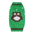 Cute green knit dog sweater featuring a brown owl pattern, warm winter pet apparel for small dogs. - XS / Green