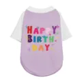 cute pet dog t-shirt white raglan sleeve purple birthday party print pet clothes - XS / Purple Text