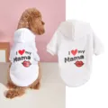 Cute dog hoodie winter pet clothes with letter heart lip print warm fleece apparel for small dogs - XS / White Mama