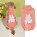 Cute pink knitted pet sweater with bunny pattern and pom-pom tail for warm winter dogs and cats. - XS / Pink