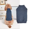 Close-up detail view of the knitted pet sweater, showing high neck and grid texture. - XS / Blue
