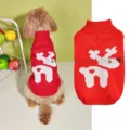 Winter warm red pet knitted dog sweater with cute reindeer pattern and cozy high collar design. - XS / Red Dog