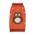 Close up detail of knitted pet sweater featuring cute owl pattern and winter snowflake motifs. - XS / Orange