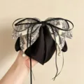 Koreanischer Paisley Schleife Haarklammer, elegante schwarz-weiße Haarspange mit Perlenanhängern. - Altweiße Paisley-Schleife (312)