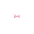 Close-up detail of the pink sweet pet bow hair clip featuring cute cursive English print. - Pink