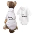 White pet dog hoodie sweatshirt fleece apparel with letter print detail view design. - XXS / White